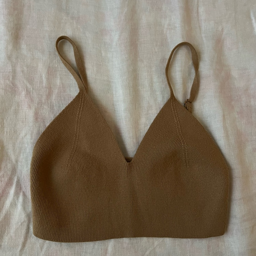 DISSH Camel Ribbed Knit Top